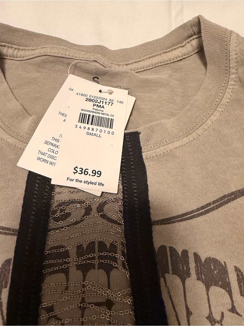 Taupe Chain-Trim Cropped Tee